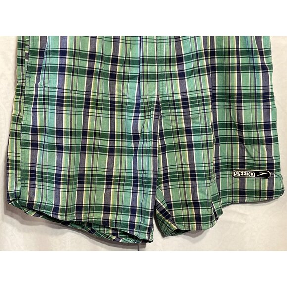 Vintage Speedo Mens Plaid Swim Shorts Green & Blue Elastic Waist XL - Picture 5 of 11
